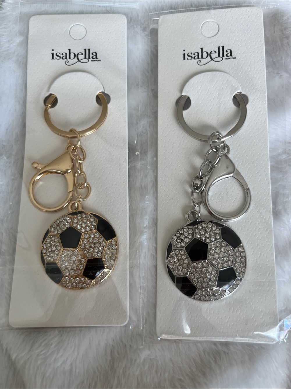 Isabella Soccer Ball Key & Card Holder Charm - Gold OR Silver
